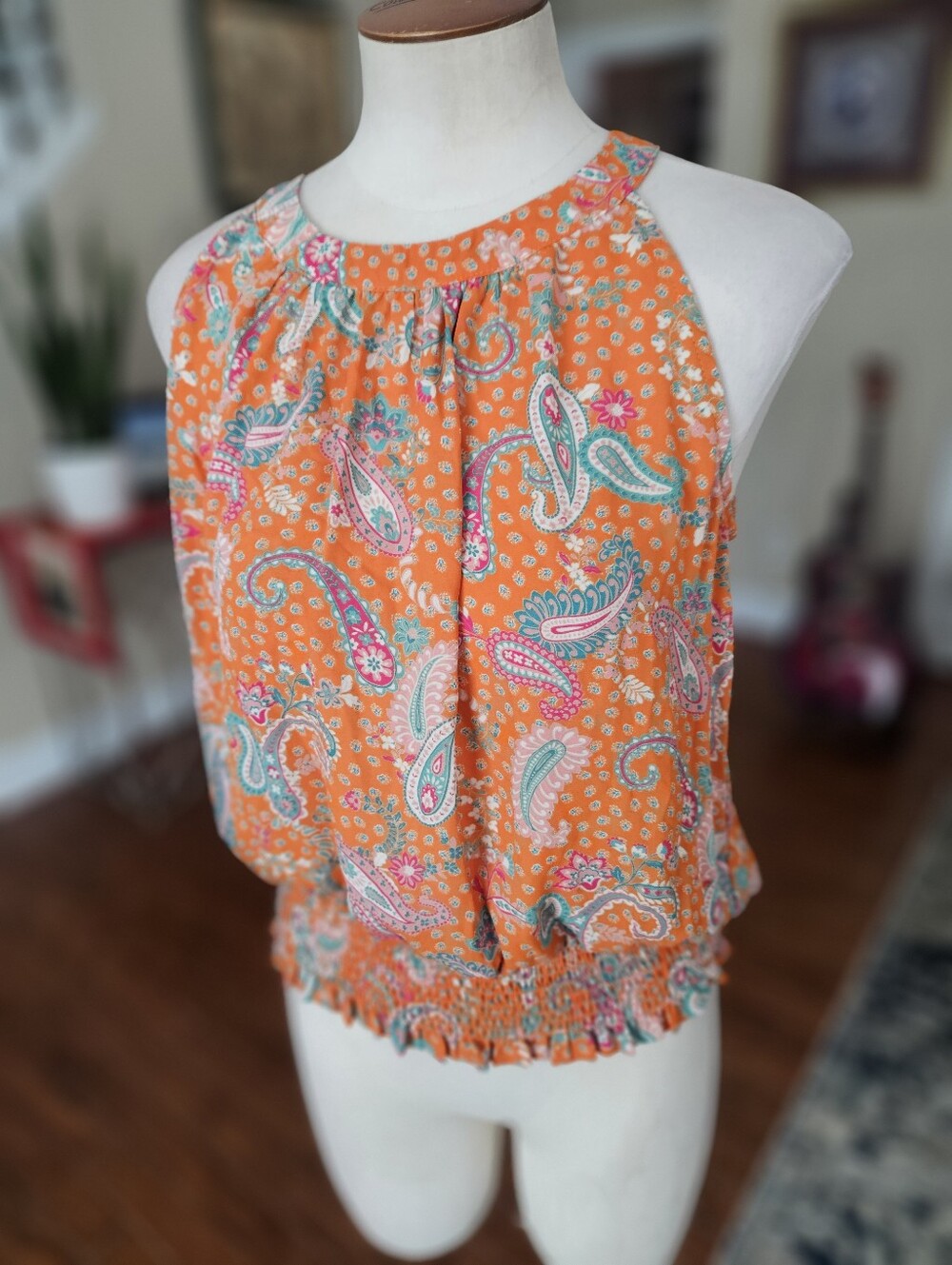 Rose And Olive Boho Orange Top Medium - Picture 2 of 4